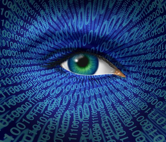 与人类的眼睛和数字的二进制代码作为监视黑客或从网络罪犯黑客的技术